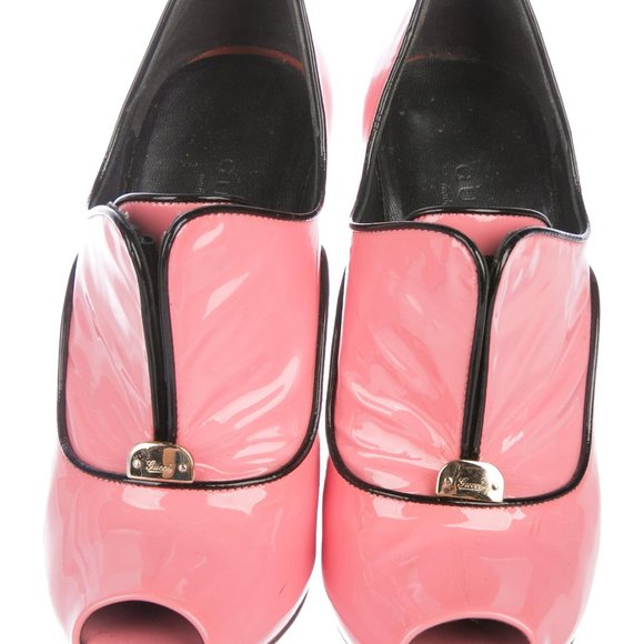 GUCCI Patent Leather Peep-Toe Booties - Picture 5 of 6